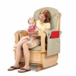 Mother and child sitting Jonti-Craft Glider Rocker with Beige Cushions Arkansas